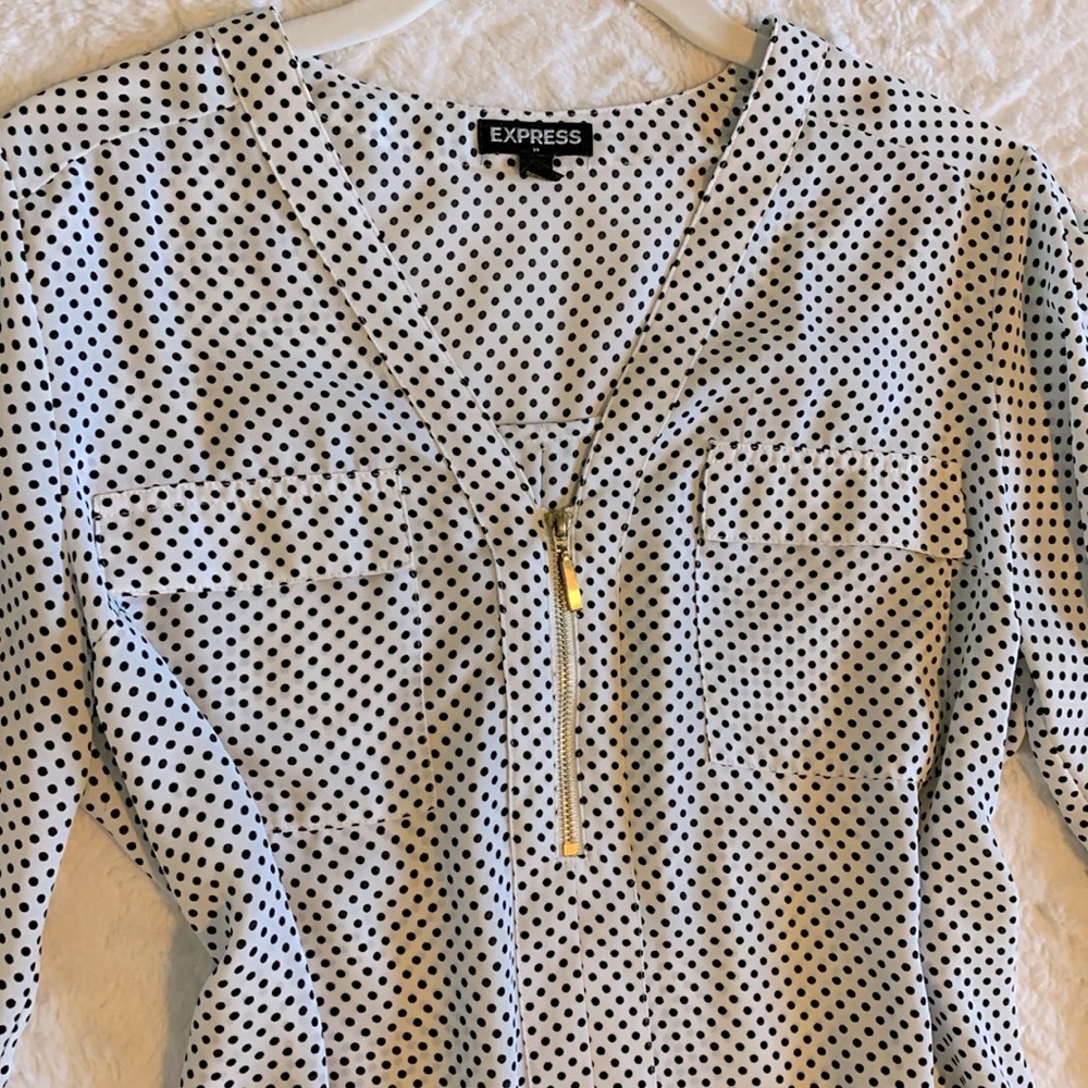 Express Black & White Polkadot Blouse.